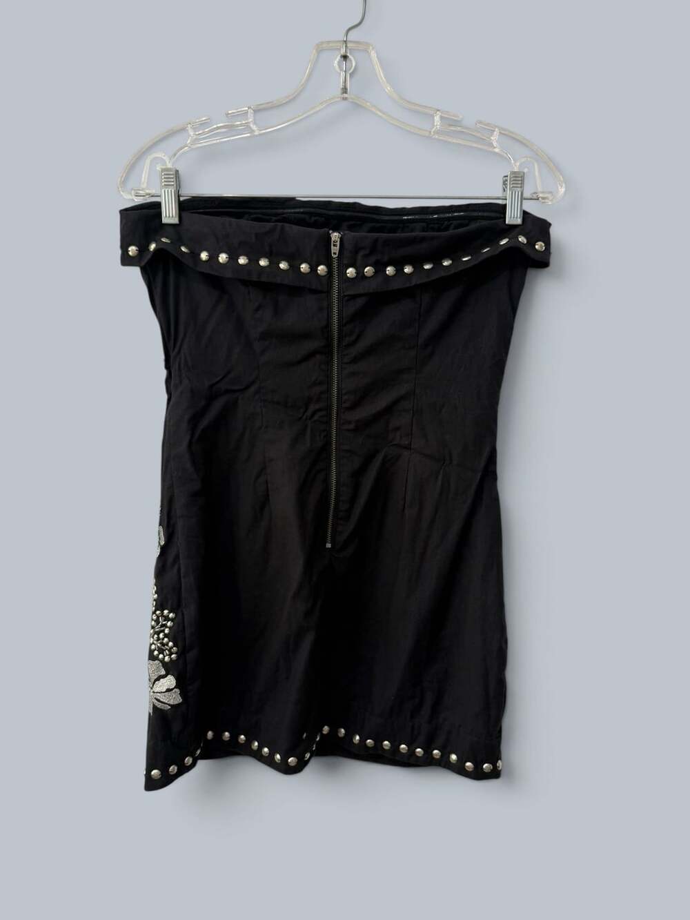 Free People Black Studded Floral Embroidered Strapless Mini Dress 248$ - Picture 3 of 10